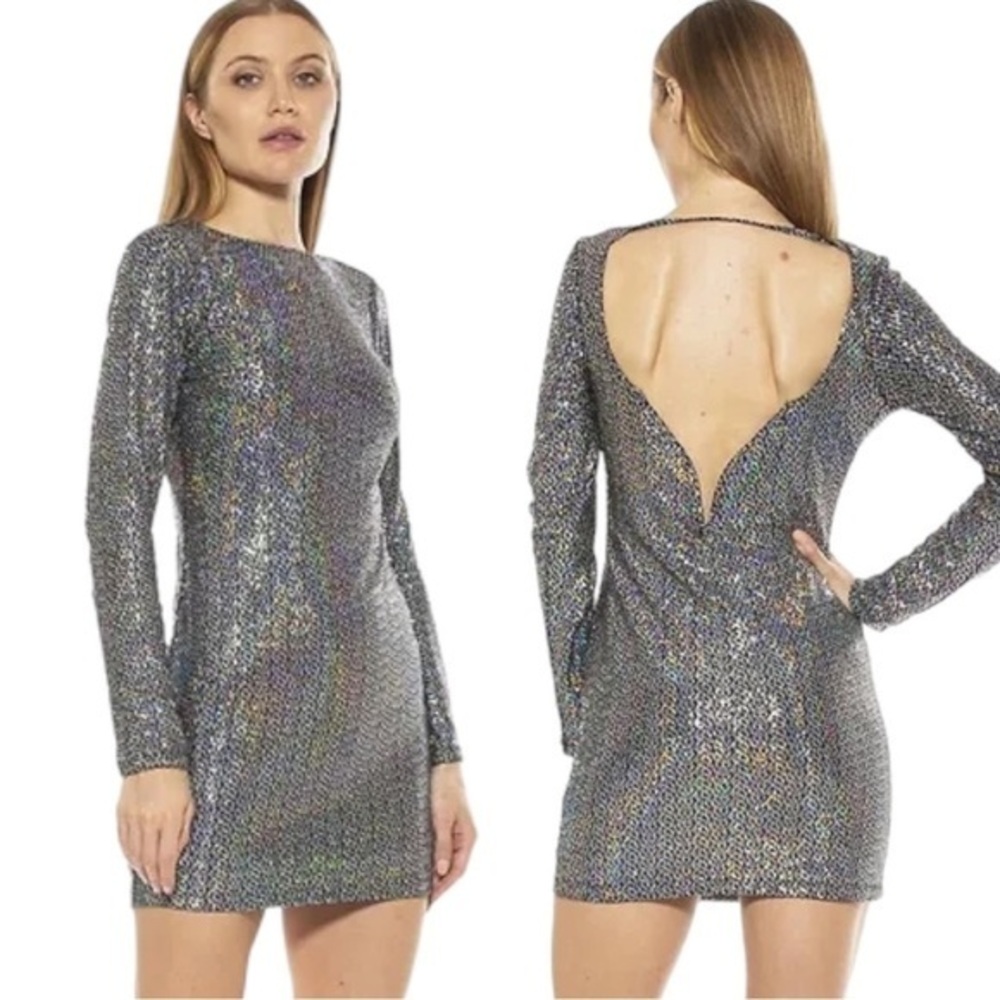 Alexia Admor V Back Mini Dress size S in Holographic Metallic